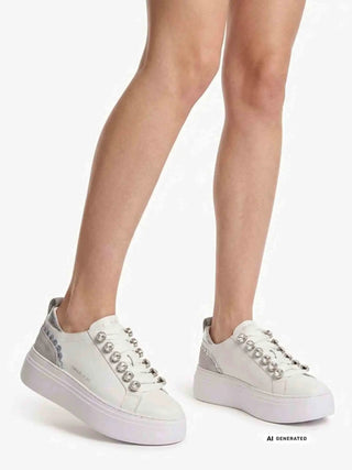 SNEAKERS DONNA - EMANUELLE VEE BIANCO-ARGENTO - 462P-100-13-P003 5
