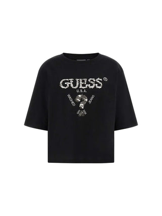 T-SHIRT DONNA - GUESS ATHLEISURE NERO-BIANCO - V4YI06 I3Z14