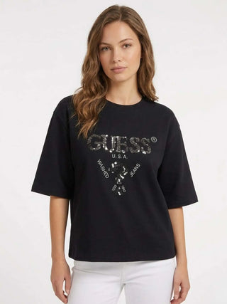 T-SHIRT DONNA - GUESS ATHLEISURE NERO-BIANCO - V4YI06 I3Z14 2
